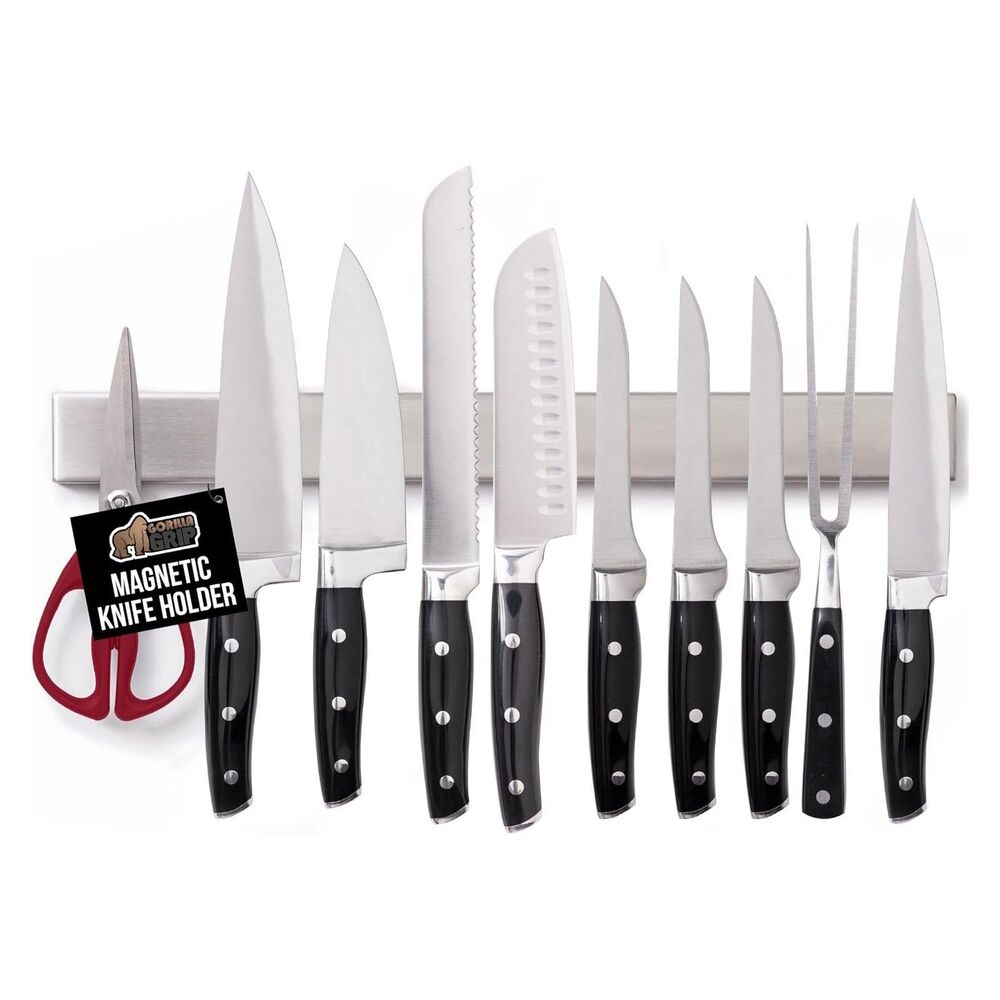 Gorilla Grip Magnetic Knife Holder 12in Wall Mount Stainless Steel Strip Rack